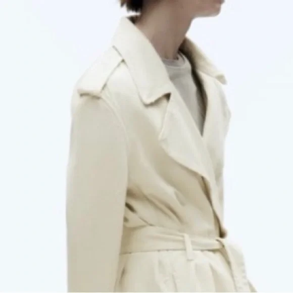 ZARA BELTED COTTON TOPCOAT TRENCH COAT - Picture 10 of 15